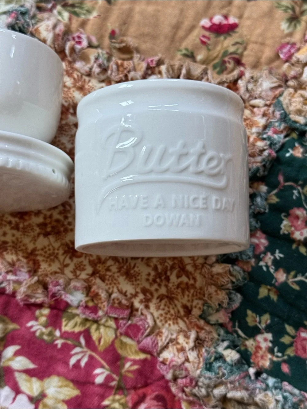 Cream Ceramic Butter Jar with Screw Lid - White